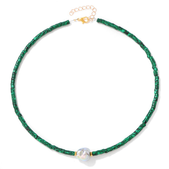 Wholesale Irregular shaped pearl necklace with stone and wheel shaped beads a clavicle chain