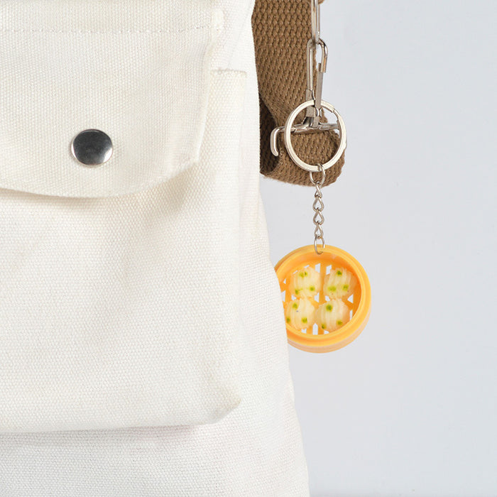 Wholesale Stylish Dim Sum Steamer Basket Keychain PVC Food Charm Car Key Accessory Gift MOQ≥3
