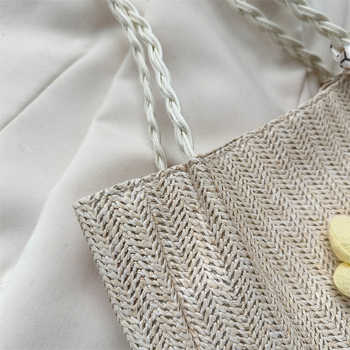 Wholesale Small woven commuting tote bag, large capacity vacation single shoulder grass woven bag