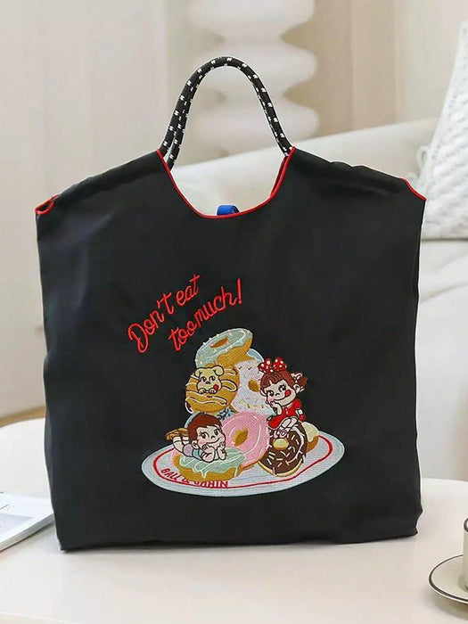 Wholesale Cartoon Embroidered Bag Embroidered Canvas Bag Large Capacity Shopping Bag Shoulder Bag