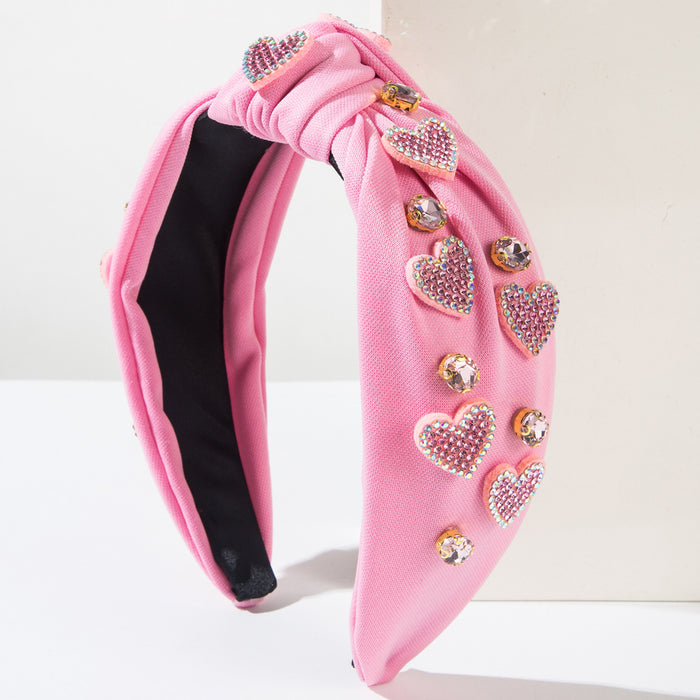 Wholesale Valentine' s Day Knot Heart Accessory Rhinestone-Studded Wide Headband