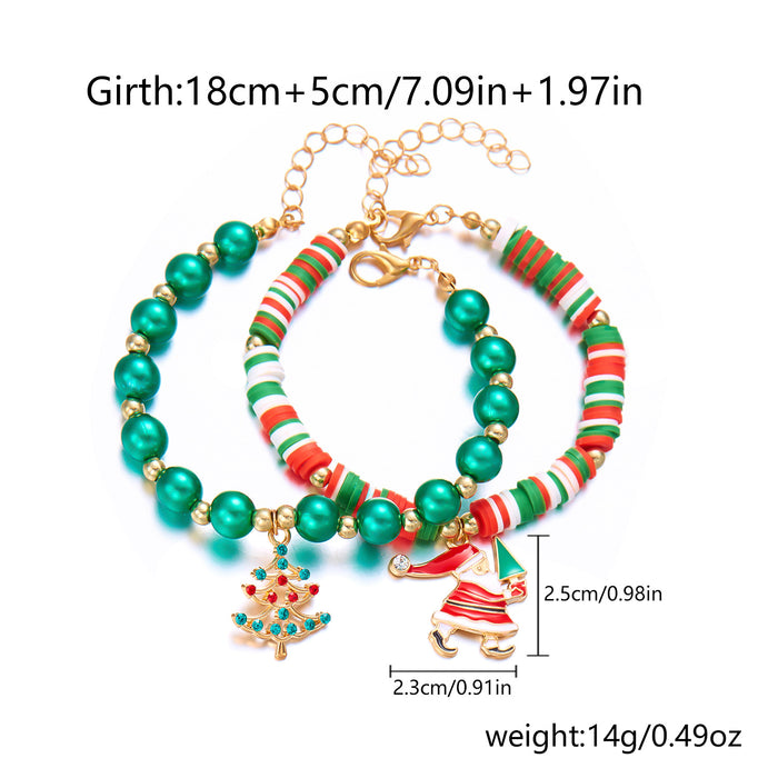 Wholesale Christmas Elements Hot Selling  Christmas Tree Colorful Soft y Beaded Bracelet Couple Holiday Gift