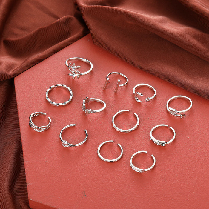 Wholesale Amazon's New Star Moon Letter Leaf Arrow Joint Ring Heart Knot Knot Knot Ring 12 Piece Set