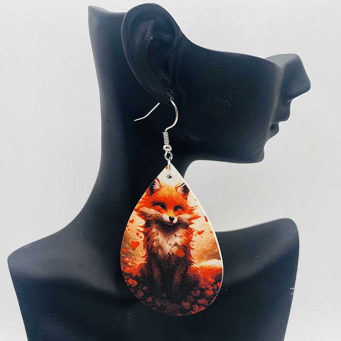 Wholesale Fox PU Double Sided Printed Leather Earrings JDC-ES-Susheng006