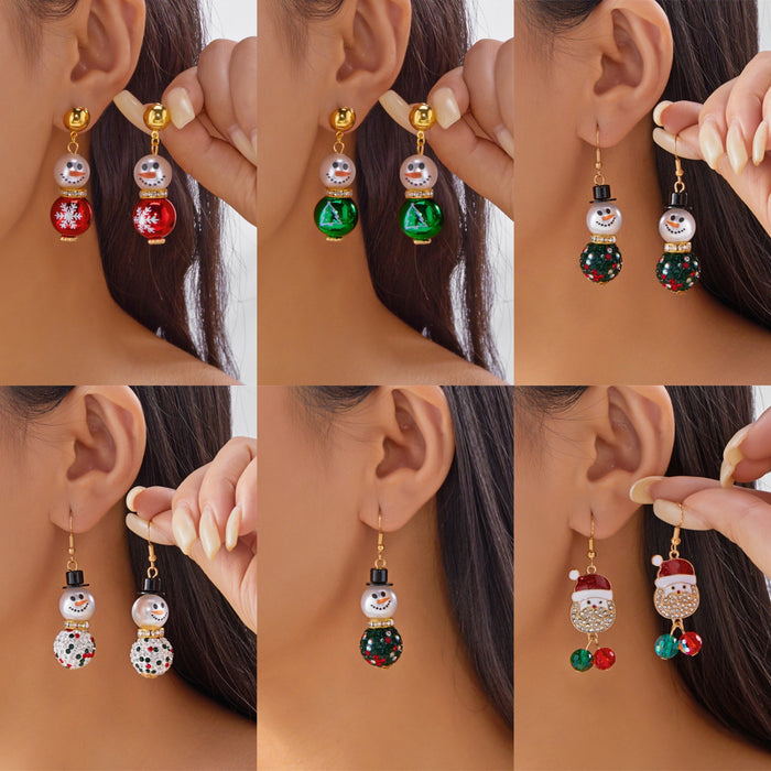 Wholesale Pearl Snowman Earrings Simple High-end Christmas Hat Snowflake Diamond Earrings