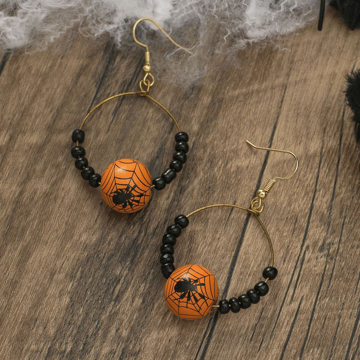 Wholesale Halloween Pumpkin Spider Wooden Earrings JDC-ES-JunJie002