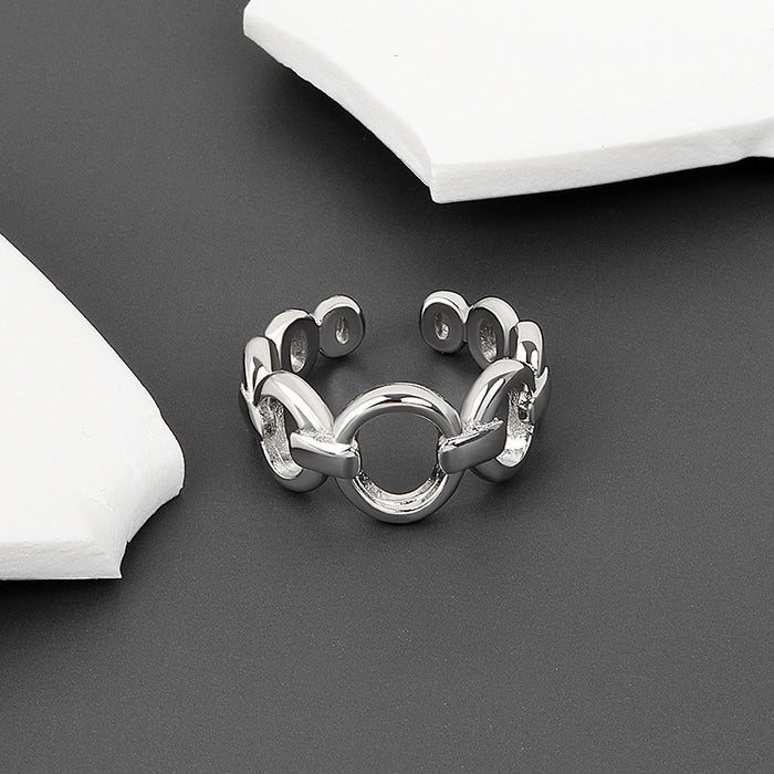 Wholesale Copper Electroplated Open Ring Geometric Chain Design Women S Adjustable Everyday Jewelry Gift