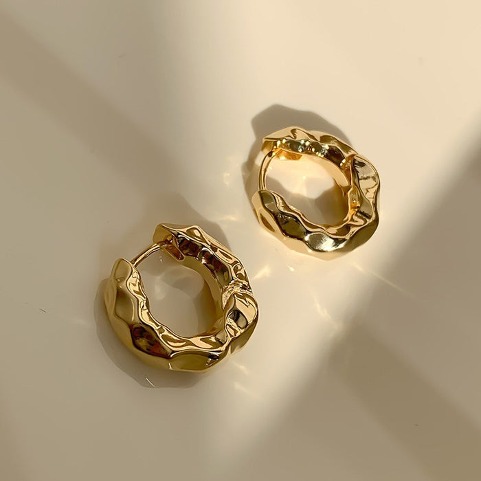 Wholesale Metallic texture small circle ear buckle earrings, light luxury, niche design, high-end retro earrings, ear accessories