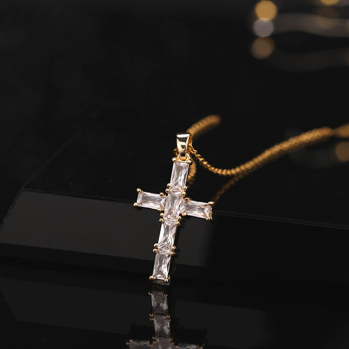 Wholesale Copper Inlaid Zircon Cross Pendant Necklace JDC-NE-ShangY035