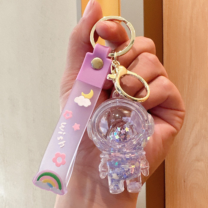 Wholesale Crystal oil-filled bottle keychain backpack charm