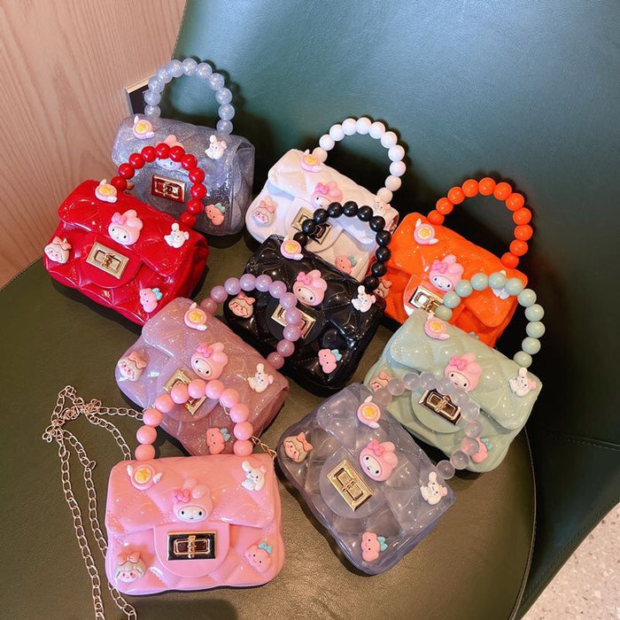 Wholesale Cute cartoon jelly bag diamond chain small square bag mini pearl portable messenger bag