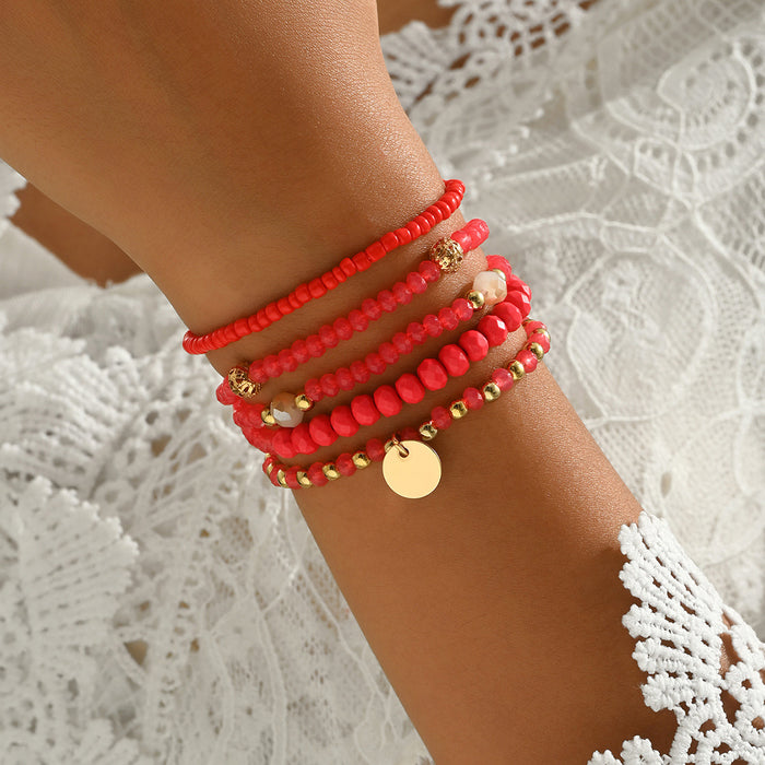 Wholesale Geometric Woven Glass Bead 5-Piece Bracelet Set Black White Jewelry Accessory MOQ≥2
