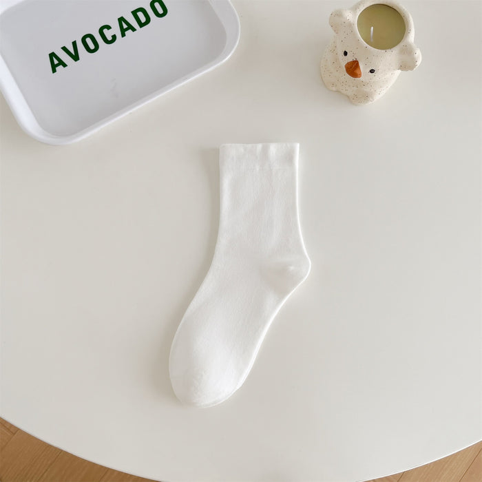 Wholesale Middle school women's solid color simple pile socks made of pure cotton