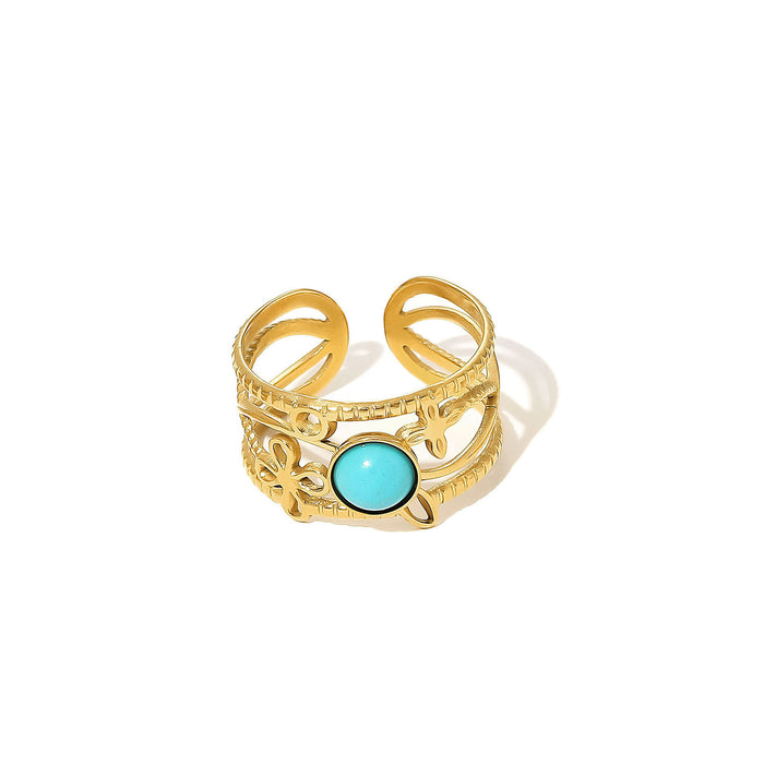 Wholesale Stainless Steel Gold Turquoise Adjustable Rings