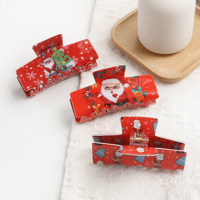 Wholesale Christmas Hair Claw Clip with Snowflake and  Pattern Back of Head Bun Shark Clip