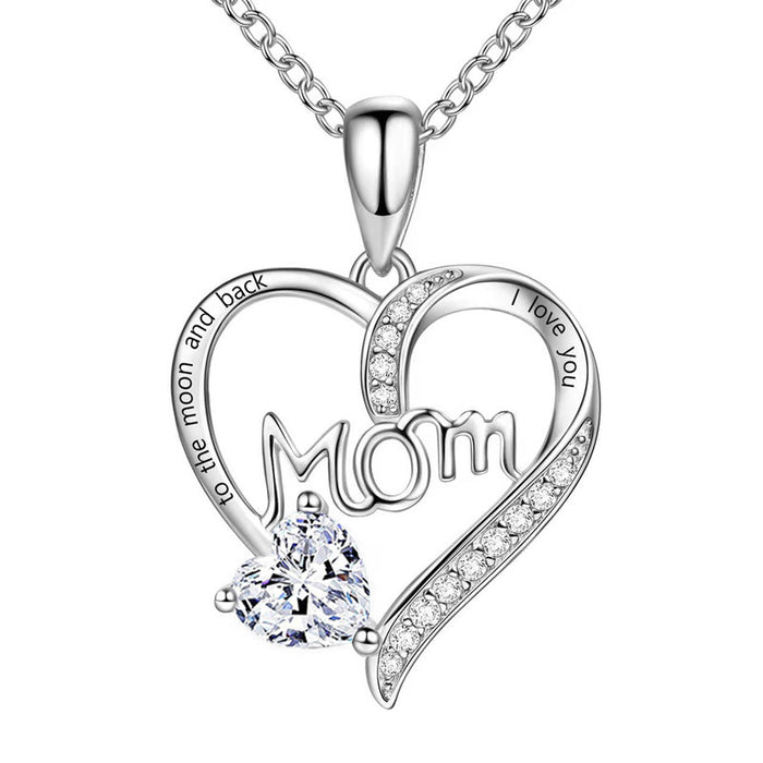 Wholesale Heart-shaped " MOM"  letter pendant necklace with rhinestones