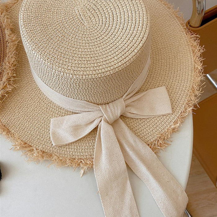 Wholesale Lafite Grass Edge Splicing Hat Sunshade Hat Artistic Bow