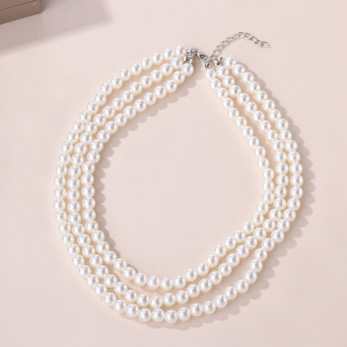 Wholesale Fashionable retro imitation pearl necklace with versatile temperament, multi-layer light luxury necklace accessories
