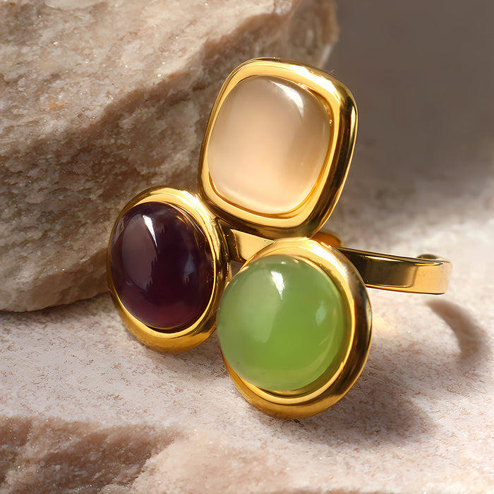 Wholesale Stainless Steel Natural Stone Geometric Open Ring Women Jewelry