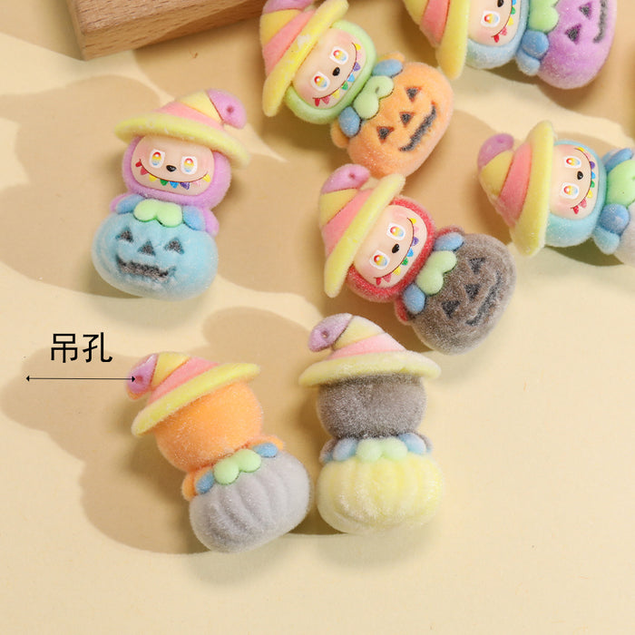 Wholesale 50pcs  flocked pumpkin rag cloth three-dimensional hanging hole loose beads mobile phone chain bracelet keychain  decoration