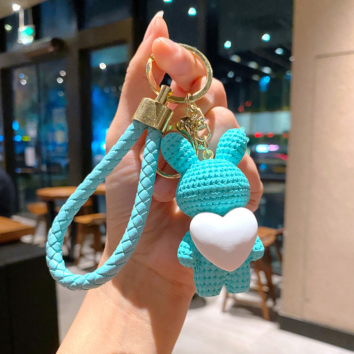 Wholesale Cartoon yarn, heart-shaped weaving pendant, car keychain accessories, keychain
