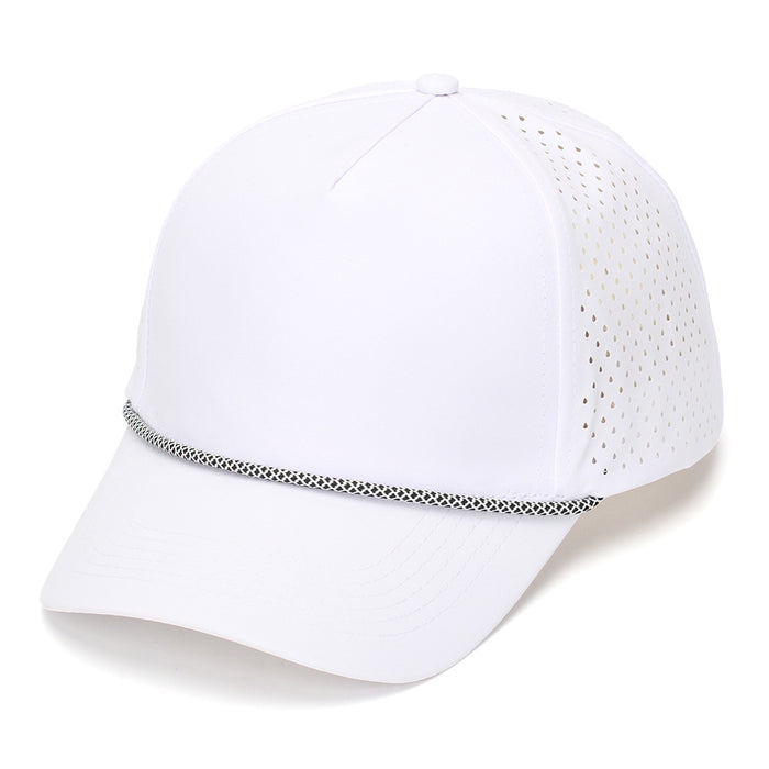 Wholesale White Quick-Dry Baseball Cap with Strap - Breathable Perforated Sun Protection Hat for Summer Outdoor Activities