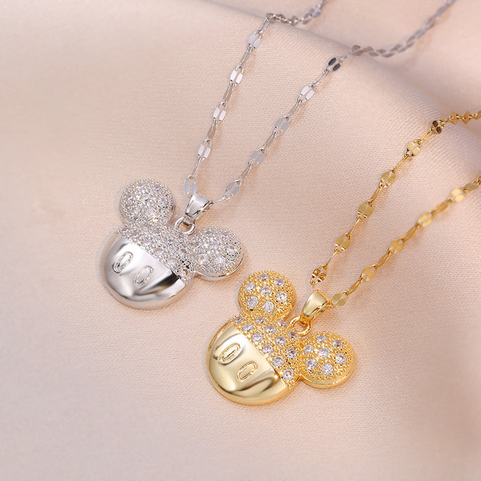 Wholesale Cartoon light luxury style shiny full diamond head pendant titanium steel chain collarbone chain