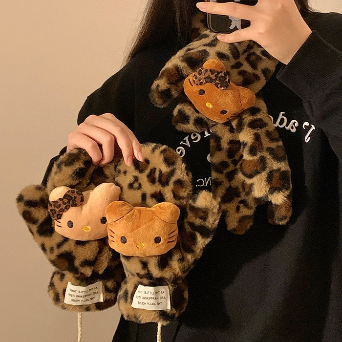 Wholesale Cartoon leopard print plush gloves