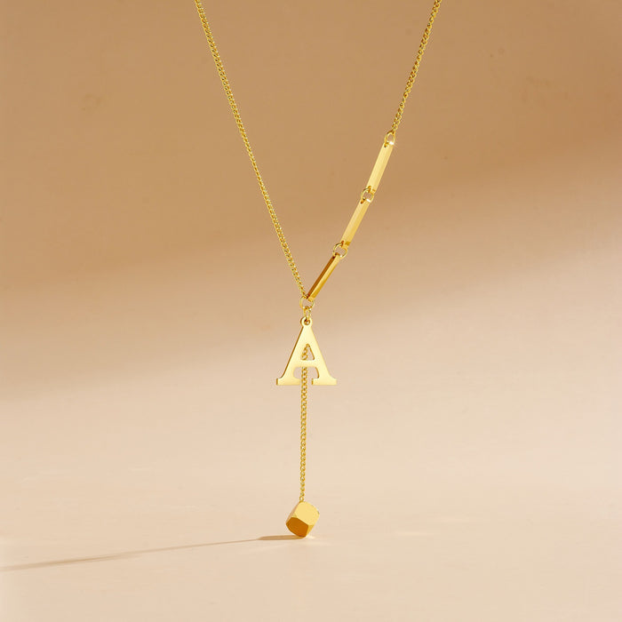 Wholesale Stainless Steel Necklace with Long  Block-Letter Tassel Pendant