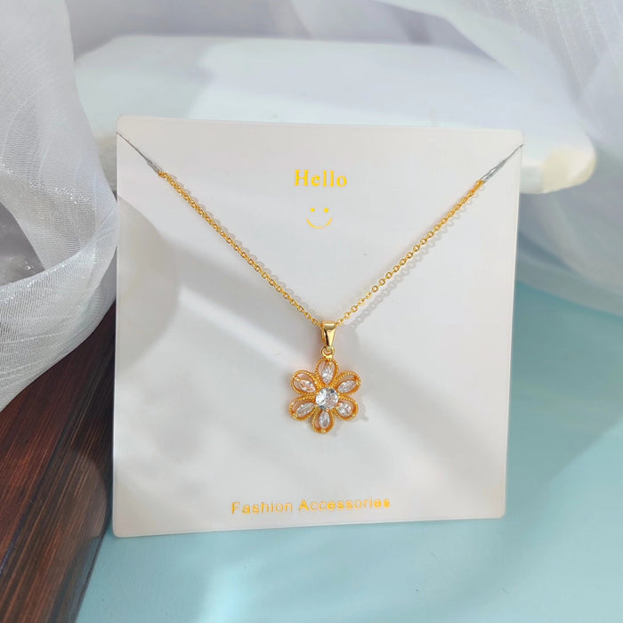 Wholesale New five petal flower necklace, light luxury, niche, high-end, versatile, temperament, collarbone chain, zircon pendant