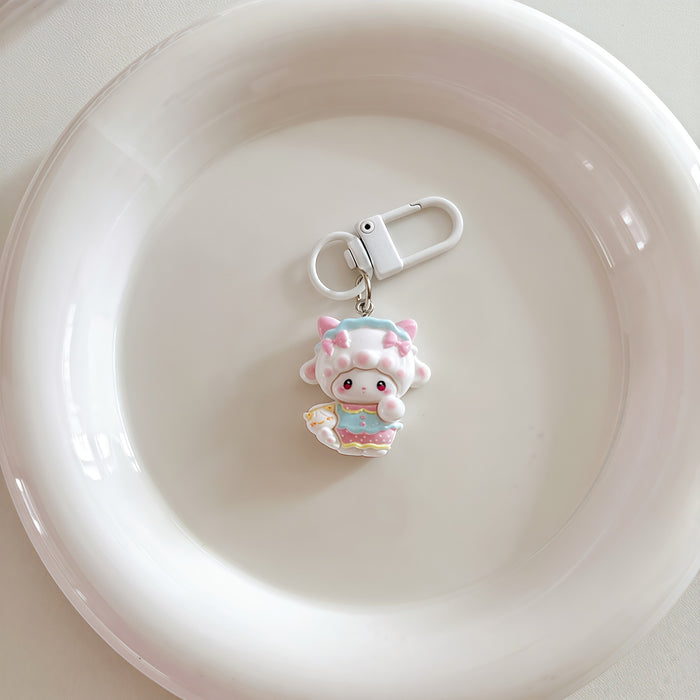 Wholesale Cute Resin Bow Lamb Keychain Cartoon Pink Bag Charm Fashion Accessory Gift For Girls