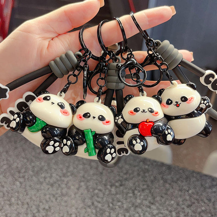 Wholesale panda key chain cute PVC doll couple school bag pendant car pendant