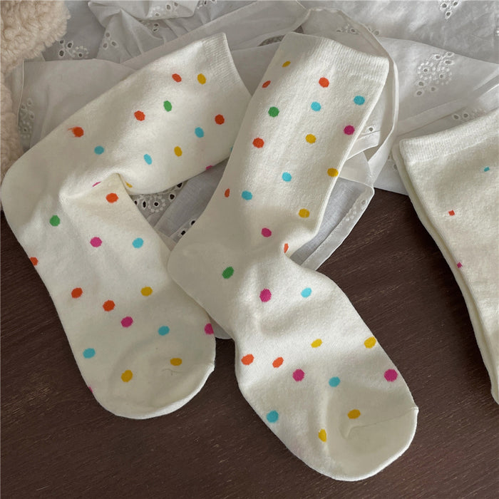 Wholesale Colorful polka dot sweat absorbing casual cotton socks for wearing mid length socks