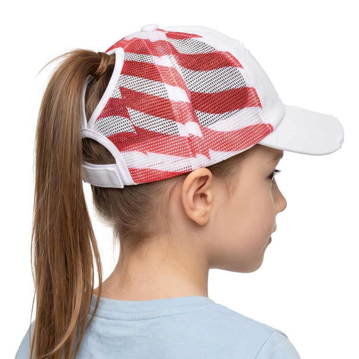 Wholesale Stylish Distressed American Flag Embroidered Children' s Baseball Cap Navy Blue Sun Protection