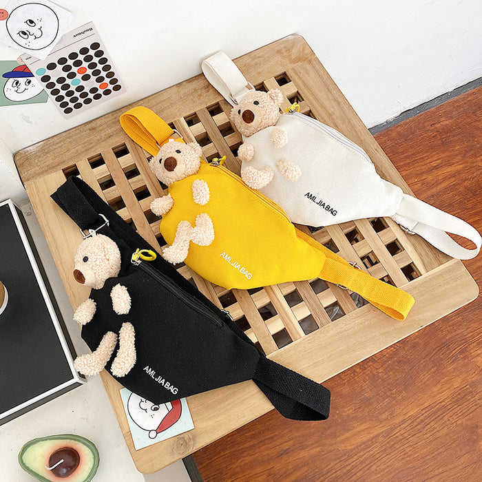 Wholesale Crossbody canvas chest bag with printed letters, cute little bear waist bag