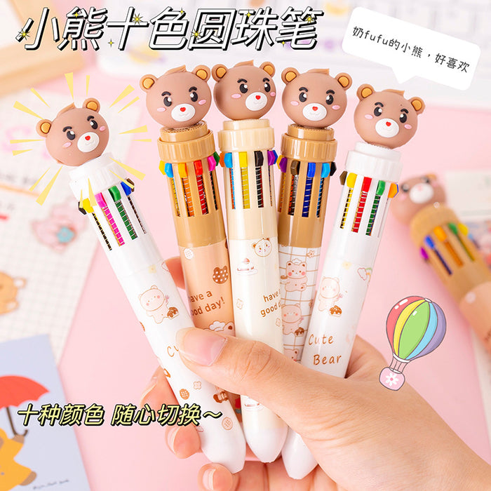 Wholesale Ballpoint pen cartoon milk fat cute bear creative multi-color hand account pen pressing color pen multi-color pen