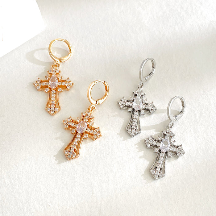 Wholesale Earnail Cross Gold Plated with Zirconia Charm Versatile Light Luxury Earring Accessories