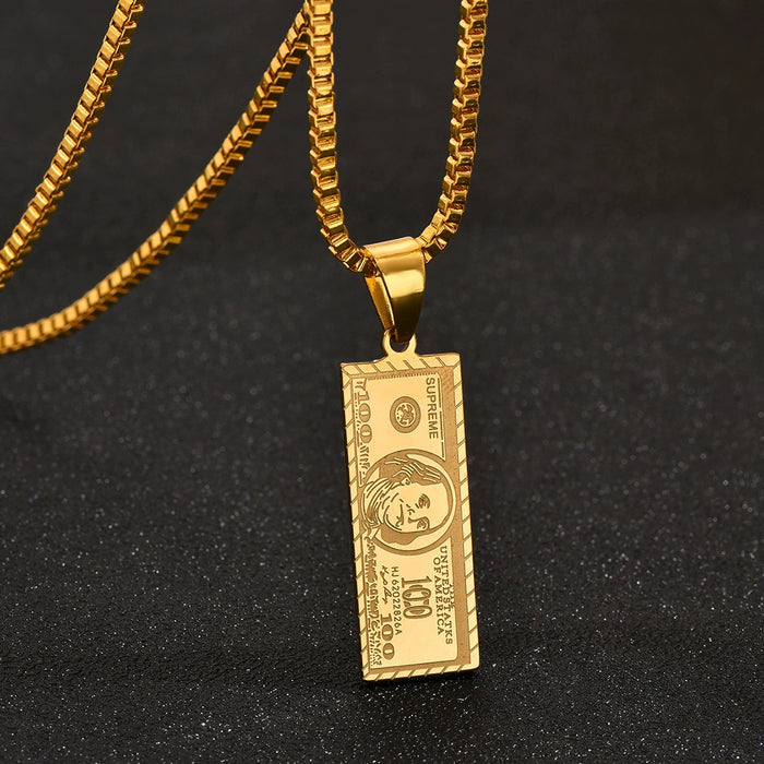 Wholesale Yellow dollar sign hip-hop style men' s stainless steel necklace