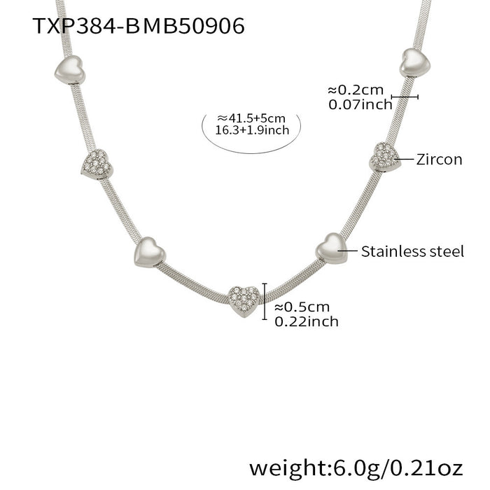 Wholesale Full-Pavé Heart Layering Titanium Steel Necklace &  Bracelet Set