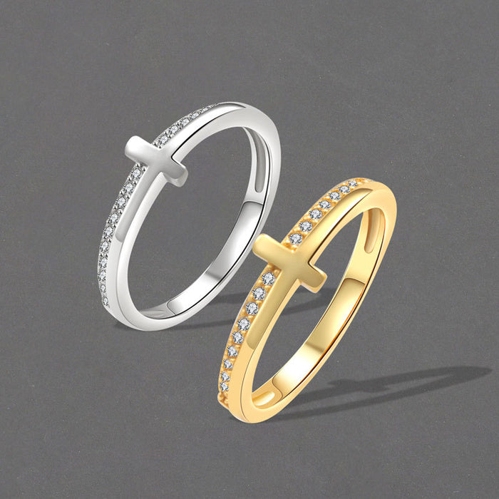 Wholesale White Gold Plated Copper Cross Ring Rhinestone Fashion Jewelry Accessory For Women Gift
