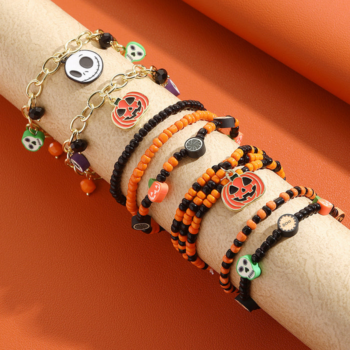 Wholesale Bracelet suit Beads Orange Pumpkin Skull Pendant Halloween Bracelet