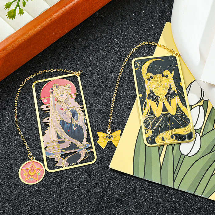 Wholesale Colorful anime pattern hollow metal bookmark
