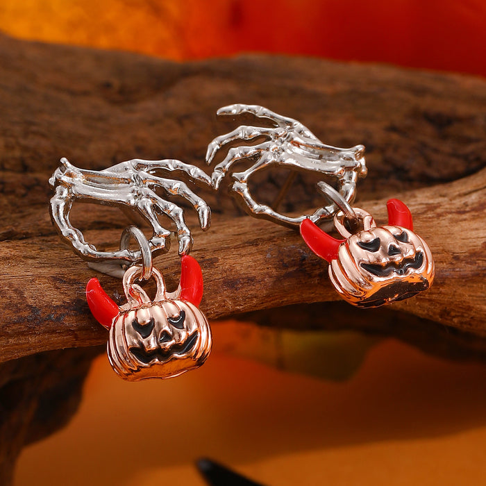 Wholesale ghost hand pumpkin head earrings skeleton hand Halloween earrings
