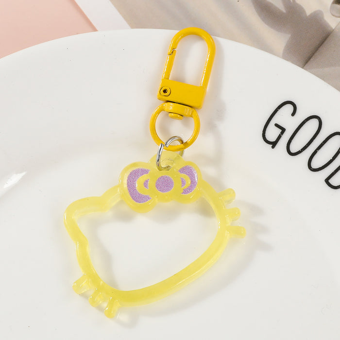 Wholesale Glow In The Dark Cat Head Keychain With Hollow Out Design Cute Bag Charm