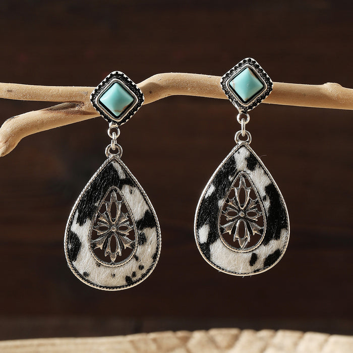 Wholesale Retro Western style turquoise decorated exaggerated earrings