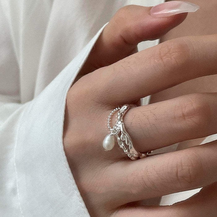 Wholesale Handmade layered silver ring with multiple layers of strands, exaggerated layering, cold style, diamond