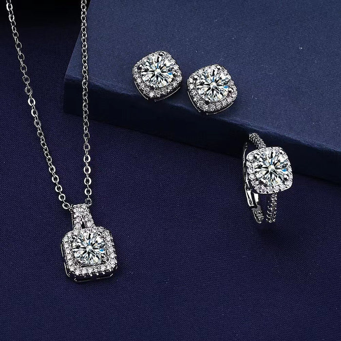 Wholesale 3pcs/ set Square Necklace,  Ring,  and Stud Earrings Set