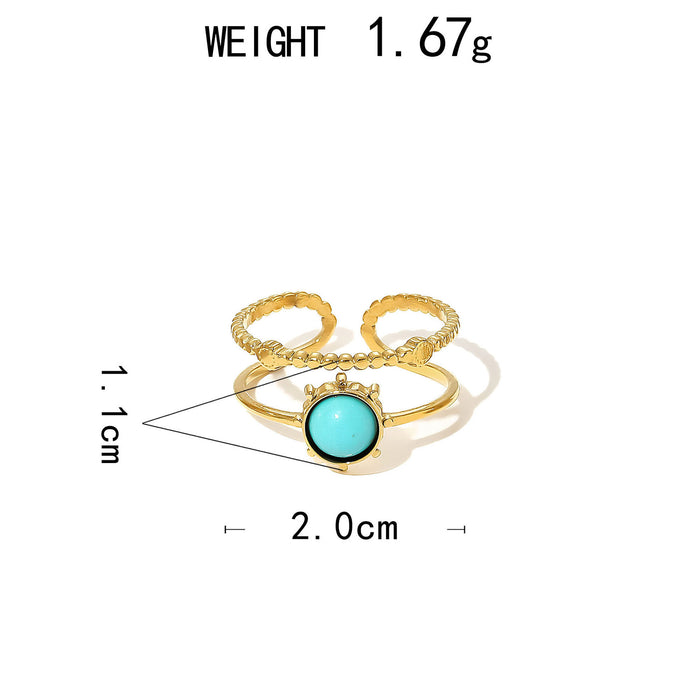 Wholesale stainless steel gold-colored turquoise adjustable ring
