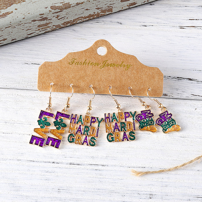 Wholesale Colorful Carnival Sequin Earring Set Alloy Drip Oil Pendant Earrings Accessory MOQ≥2