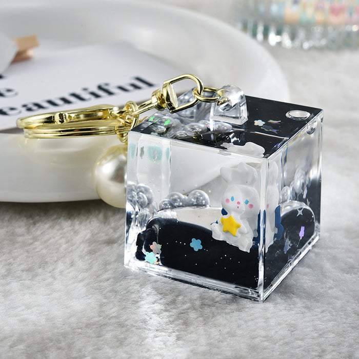 Wholesale Black and gold glitter bottle milk tea cup oil-filled acrylic keychain